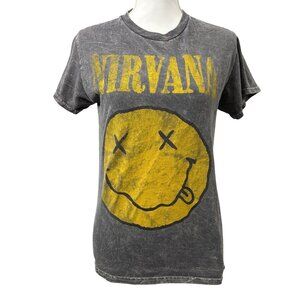 Nirvana Smiley Face Distressed Graphic Gray&Yellow T-Shirt Short Sleeve Unisex S